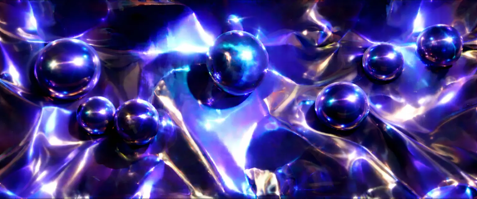 Knitterspiegel mit spiegelnden Metallkugeln in blau-violettem Licht